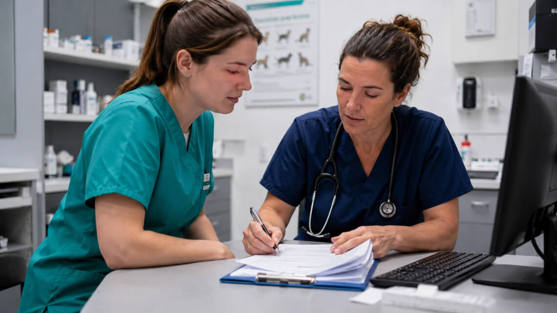 Une vétérinaire qui délègue des taches à son ASV