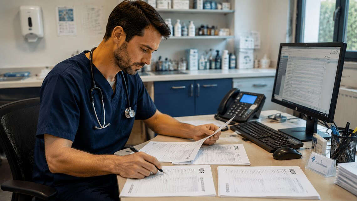 Un vétérinaire qui fait sa facturation