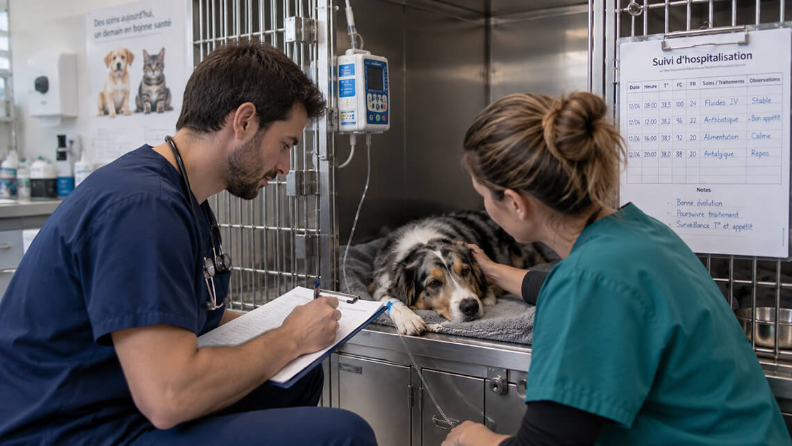 Un animal est hospitalisé dans une clinique vétérinaire